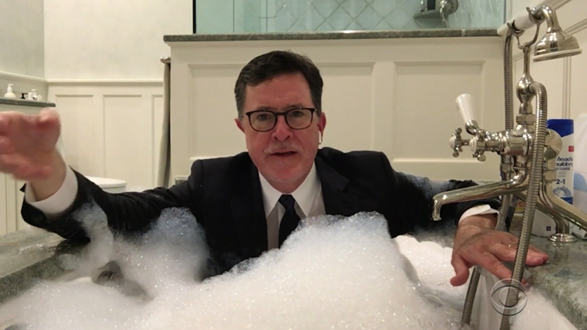 Watch a Social-Distancing Stephen Colbert Host <i>The Late Show</i> from His Bathtub