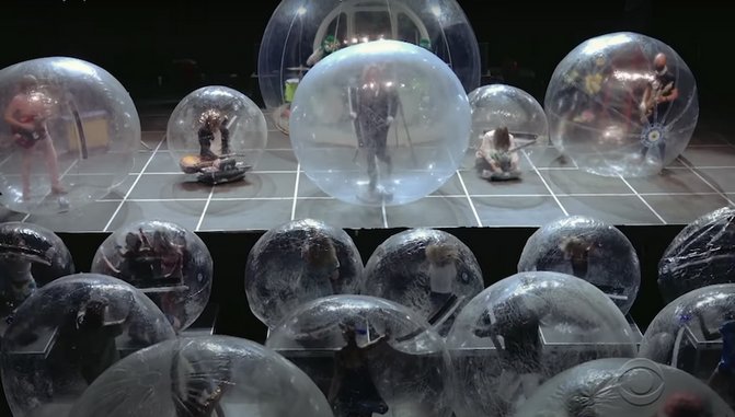 Watch The Flaming Lips Perform in Inflatable Bubbles on <i>Colbert</i>
