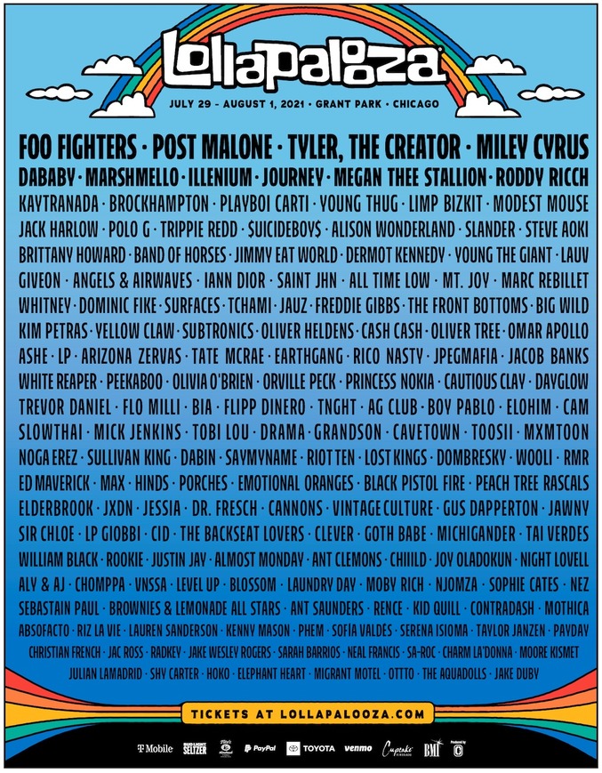 Lollapalooza 2021 Lineup Announced: Foo Fighters, Post Malone, Tyler ...